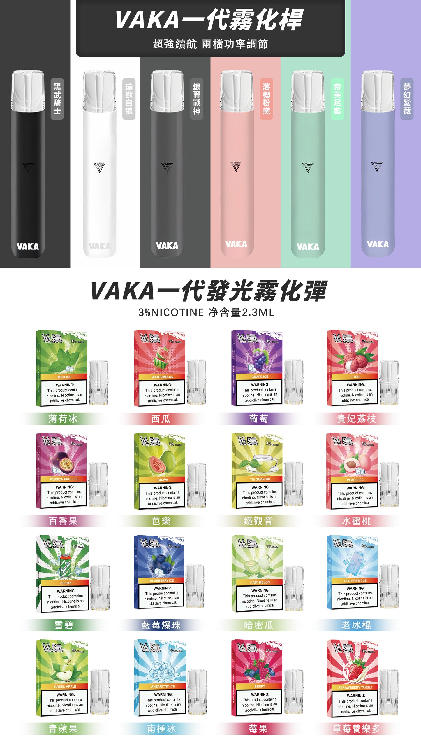 【vaka煙彈】vaka一代發光煙彈，通配一代relx/sp2一代主機 （買八盒送主機一隻）